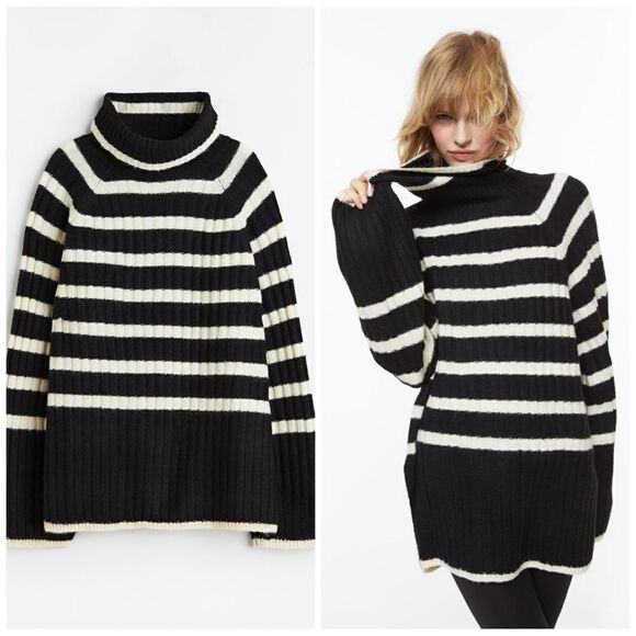 H&M Striped Rib-knit Turtleneck Sweater - Picture 1 of 9